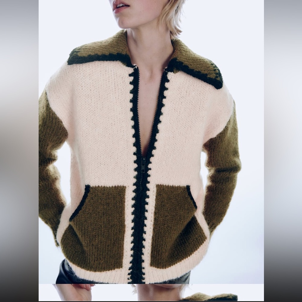 Women Zara Combination Knit Cardigan Sweater Size Small
